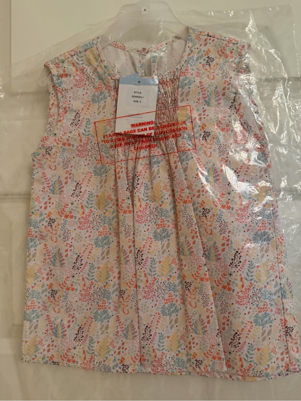 bella bliss Girls White Floral Smocked Dress Top with Pastel Multicolor Print